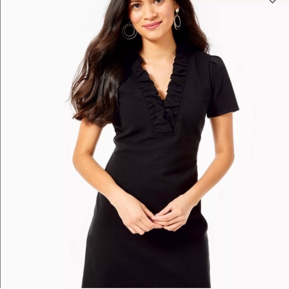 Lilly Pulitzer Tisbury Dress Small Black Ruffle Neck